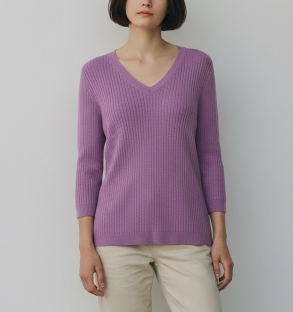A3 Auth SOFT SURROUNDINGS Silk Blend V-Neck Knit Sweater Orchid Purple Size L